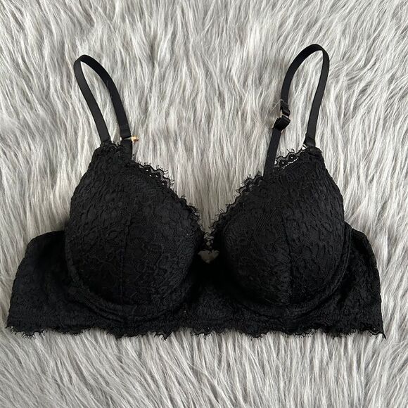Aerie Push Up Bra Womens Size 34B Black Floral Lace Underwire Back Closure - Picture 1 of 7
